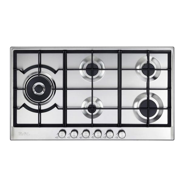 ELBA ELIO 90CM 5 BURNER GAS HOB WITH SIDE WOK BURNER- STAINLESS STEEL
